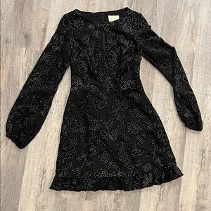 Gianni Bini Black Floral Long Sleeve Dress